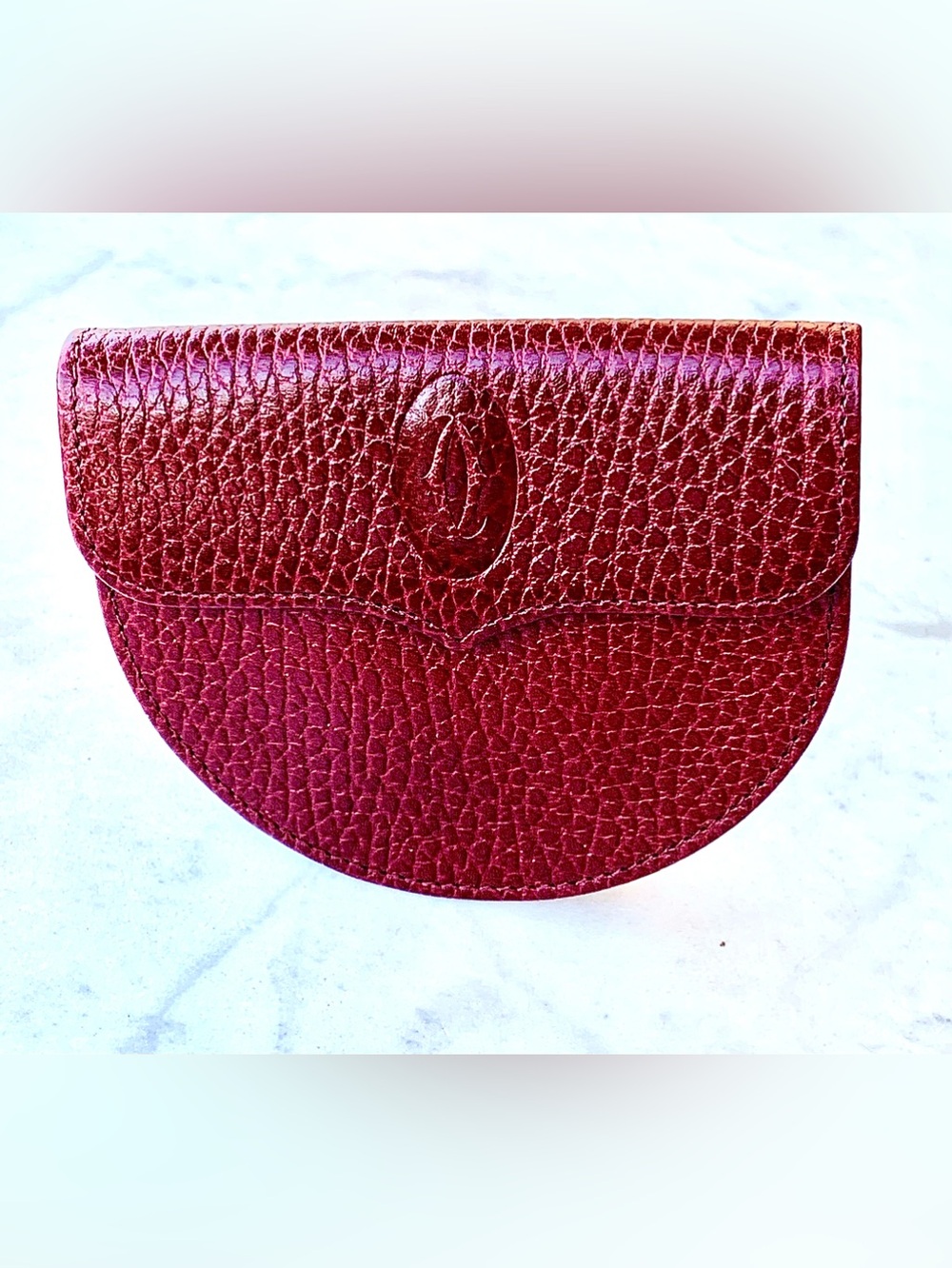 Cartier BORDEAUX Pebbled Leather HALF MOON COIN PURSE MUST DE CARTIER VINTAGE